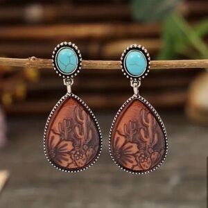 Southwest Style Turquoise Cactus Earrings